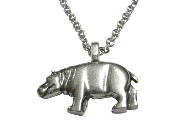 Silver Toned Smooth Hippo Pendant Necklace