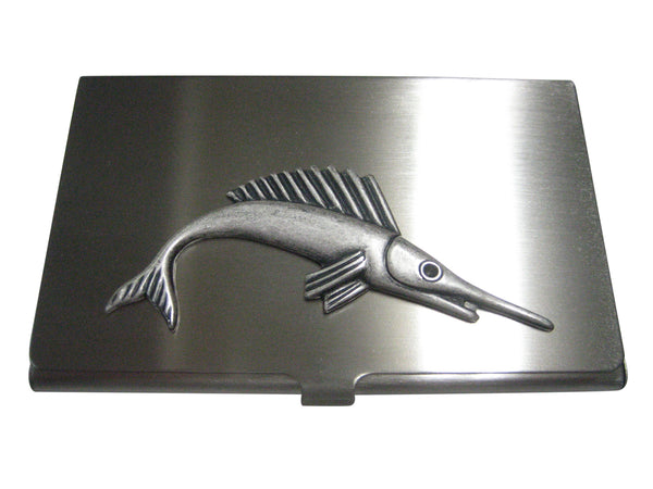 Silver Toned Smooth Marlin Fish Business Card Holder