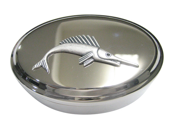 Silver Toned Smooth Marlin Fish Oval Trinket Jewelry Box