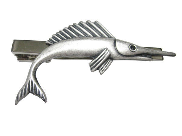 Silver Toned Smooth Marlin Fish Tie Clip