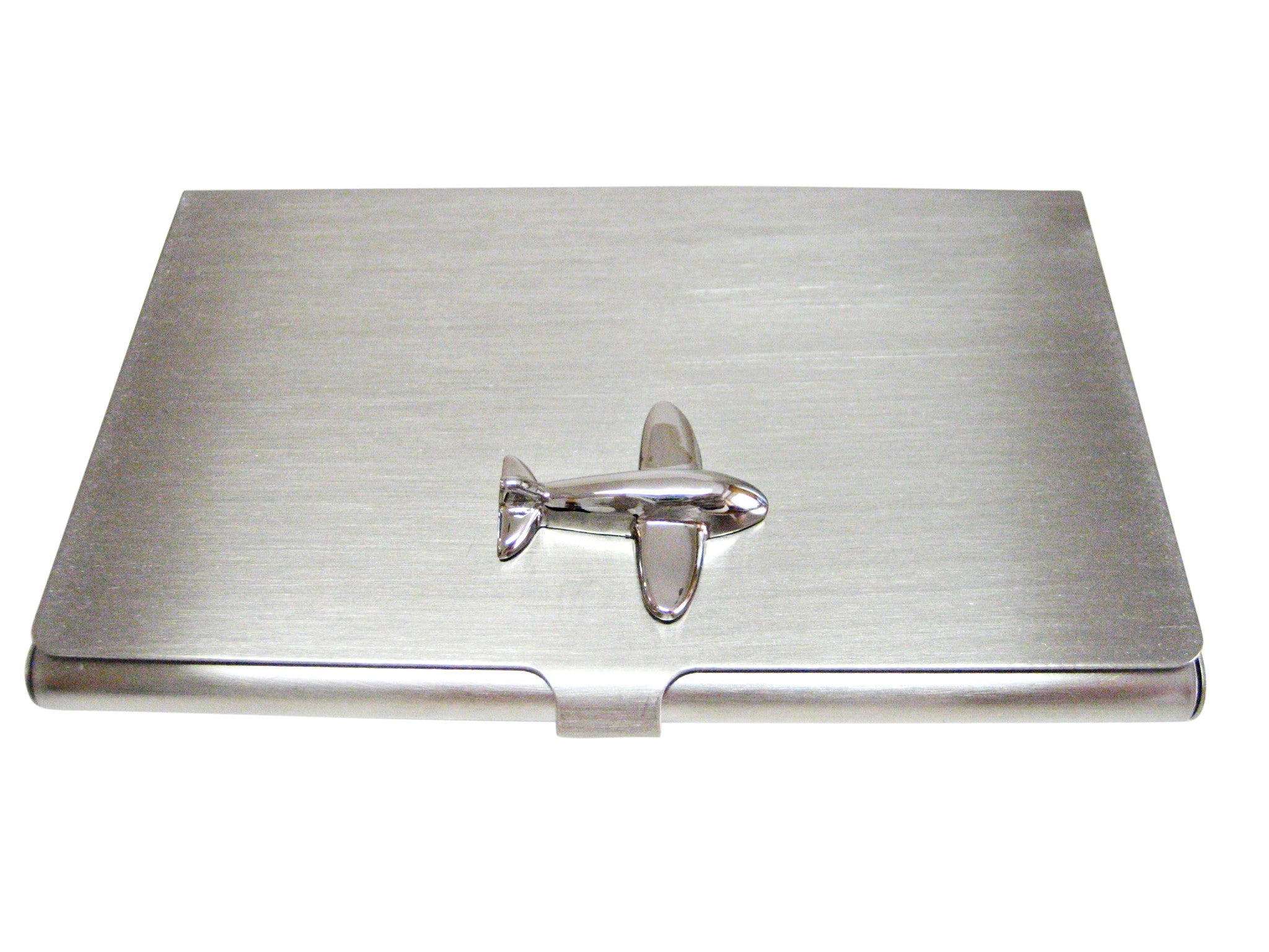 Silver Toned Smooth Plane Business Card Holder