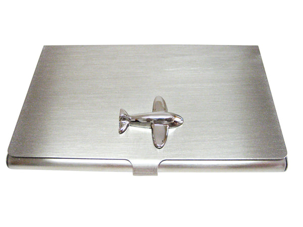 Silver Toned Smooth Plane Business Card Holder