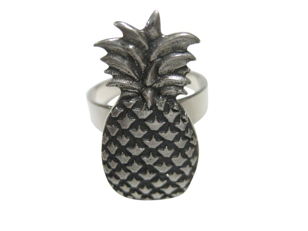 Silver Toned Solid Pineapple Fruit Adjustable Size Fashion Ring