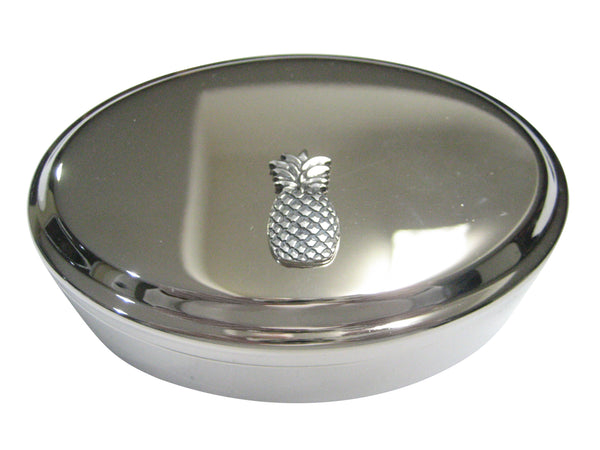Silver Toned Solid Pineapple Fruit Oval Trinket Jewelry Box