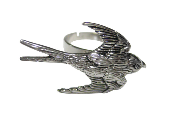 Silver Toned Sparrow Bird Adjustable Size Fashion Ring