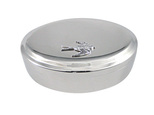 Silver Toned Sparrow Pendant Oval Trinket Jewelry Box