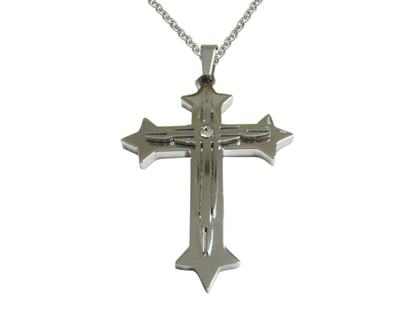 Silver Toned Spikey Religious Cross Pendant Necklace