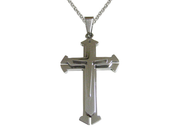 Silver Toned Spikey Religious Cross Pendant V2 Necklace