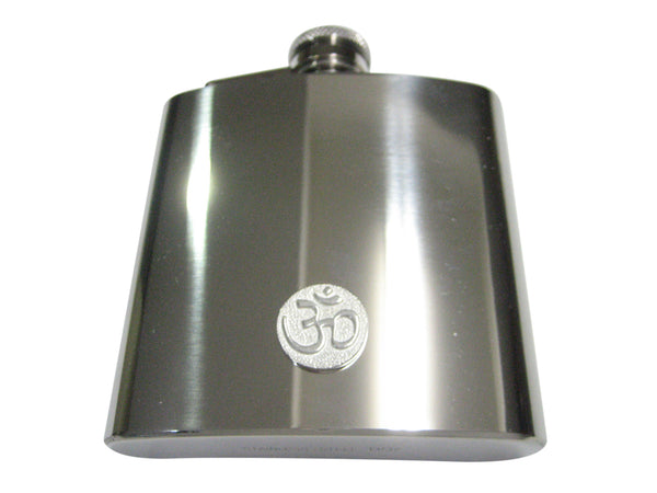 Silver Toned Spiritual Ohm Mystic Symbol 6oz Flask