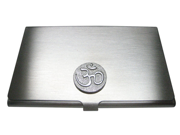 Silver Toned Spiritual Ohm Mystic Symbol Business Card Holder