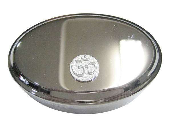 Silver Toned Spiritual Ohm Mystic Symbol Oval Trinket Jewelry Box