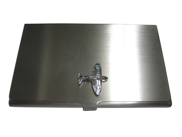 Silver Toned Spitfire Airplane Business Card Holder