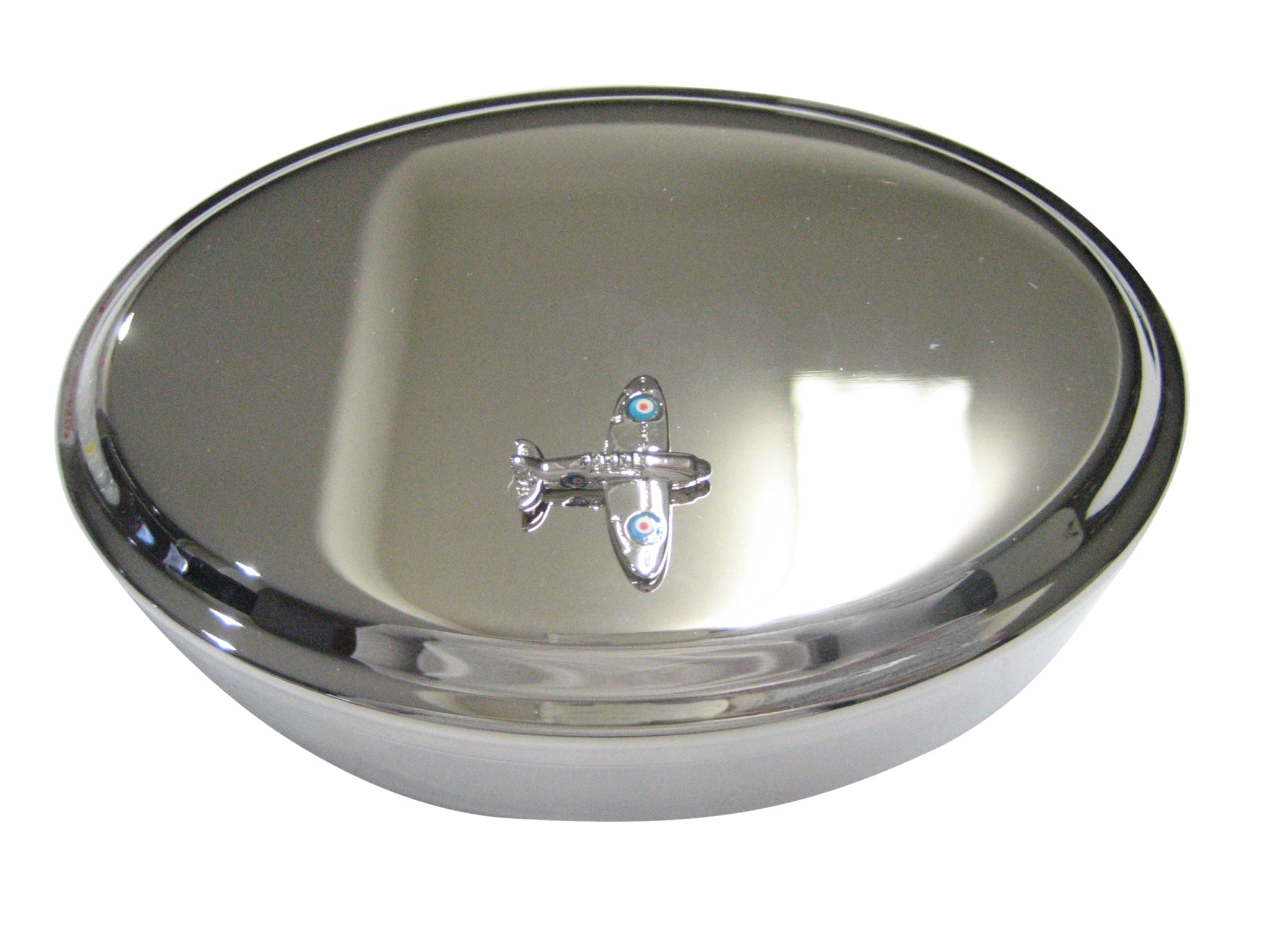 Silver Toned Spitfire Airplane Oval Trinket Jewelry Box