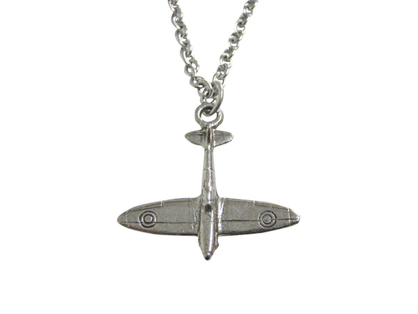 Silver Toned Spitfire Plane Pendant Necklace