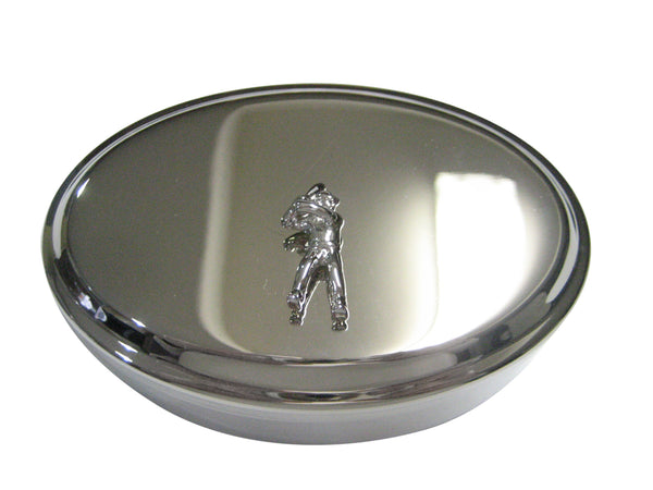 Silver Toned Sports Baseball Player Oval Trinket Jewelry Box