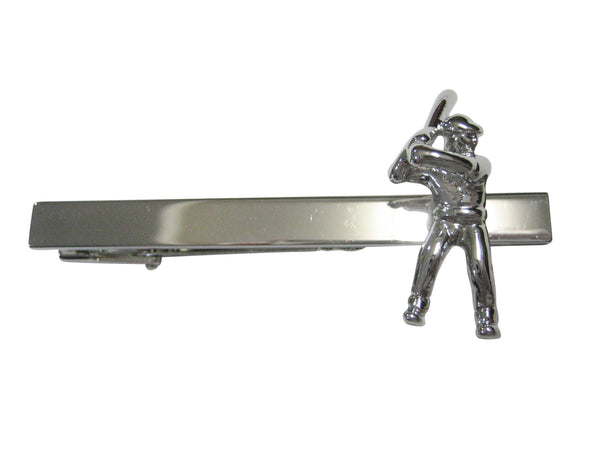 Silver Toned Sports Baseball Player Tie Clip