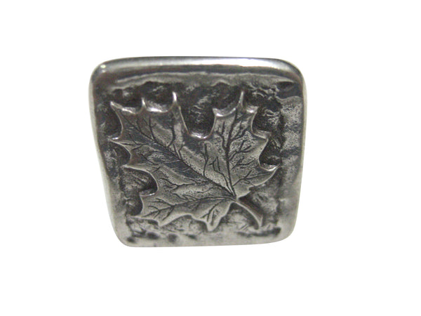 Silver Toned Square Maple Leaf Adjustable Size Fashion Ring