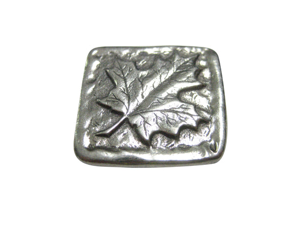 Silver Toned Square Maple Leaf Magnet