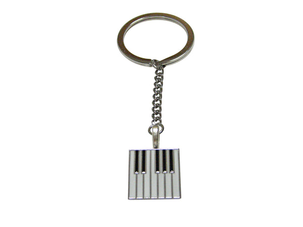 Silver Toned Square Piano Key Design Pendant Keychain
