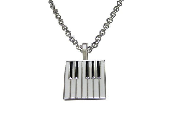 Silver Toned Square Piano Key Design Pendant Necklace