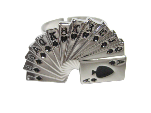 Silver Toned Stack of Cards Adjustable Size Fashion Ring