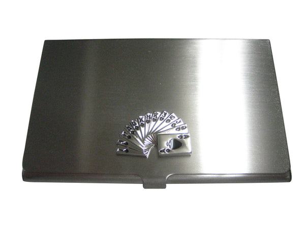 Silver Toned Stack of Cards Business Card Holder