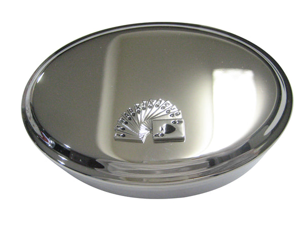 Silver Toned Stack of Cards Oval Trinket Jewelry Box