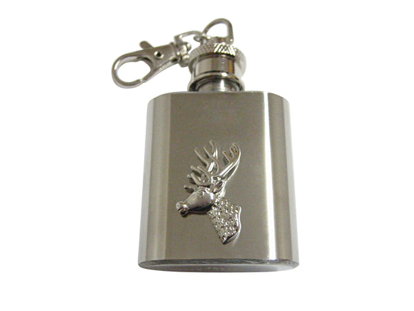 Silver Toned Stag Deer Head 1 Oz. Stainless Steel Key Chain Flask