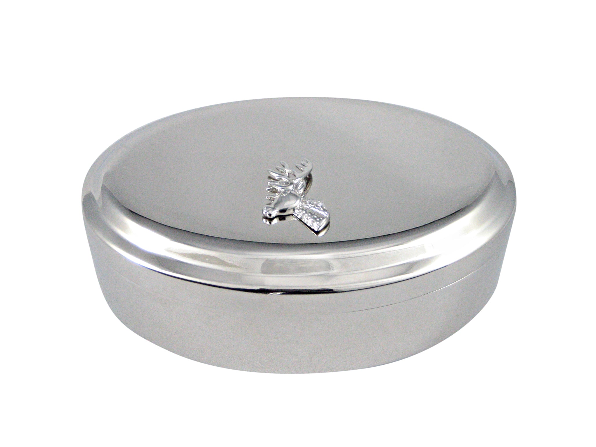 Silver Toned Stag Deer Head Pendant Oval Trinket Jewelry Box