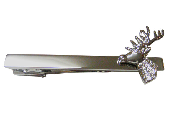 Silver Toned Side Facing Stag Deer Head Square Tie Clip