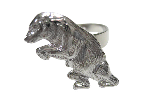 Silver Toned Standing Bear Adjustable Size Fashion Ring