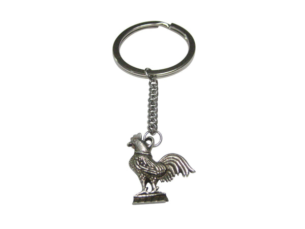 Silver Toned Standing Rooster Chicken Pendant Keychain