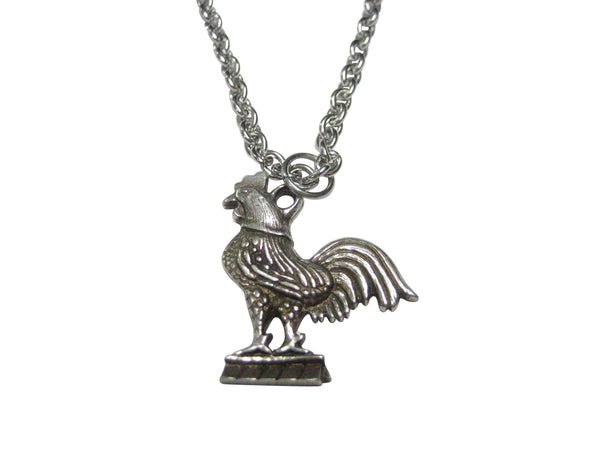 Silver Toned Standing Rooster Chicken Pendant Necklace