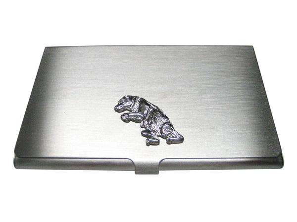 Silver Toned Standing Upright Bear Business Card Holder