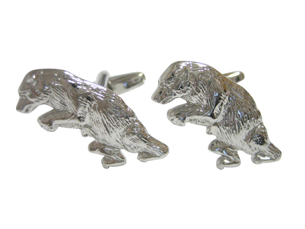 Silver Toned Standing Upright Bear Cufflinks