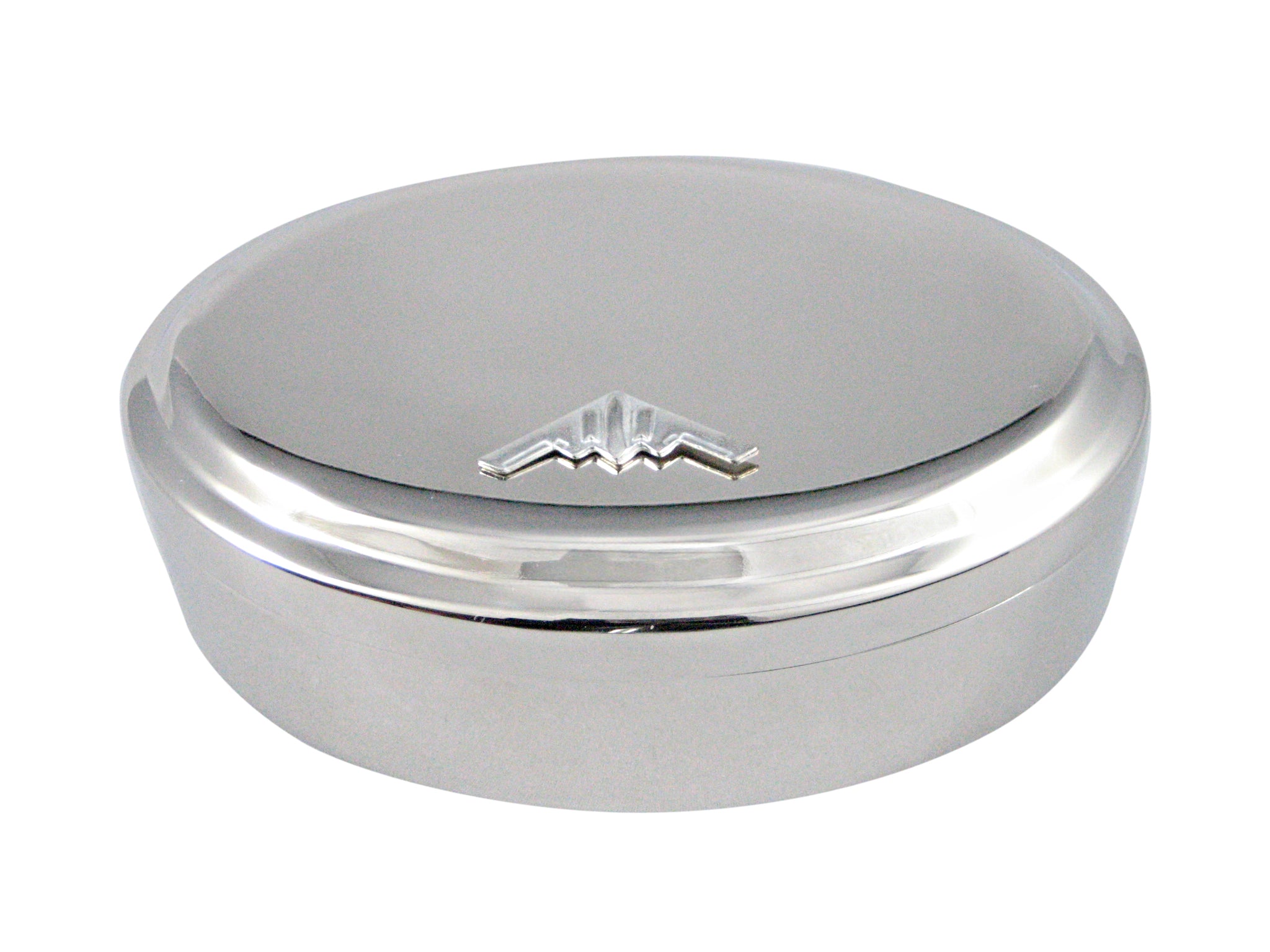 Silver Toned Stealth Bomber Plane Pendant Oval Trinket Jewelry Box
