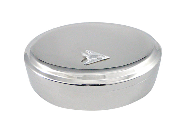 Silver Toned Stealth Fighter Jet Plane Pendant Oval Trinket Jewelry Box