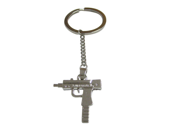 Silver Toned Submachine Gun Pendant Keychain