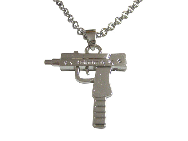 Silver Toned Submachine Gun Pendant Necklace