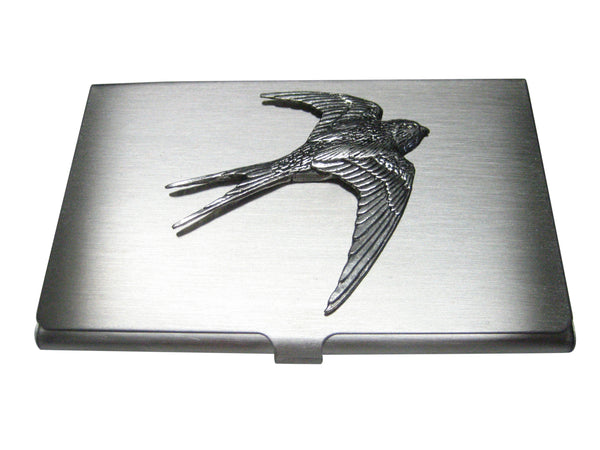 Silver Toned Swallow Bird Business Card Holder