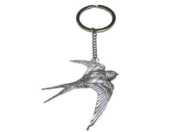 Silver Toned Swallow Bird Pendant Keychain