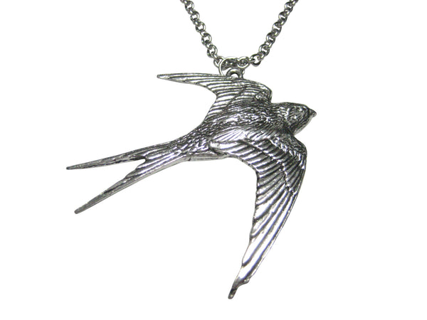 Silver Toned Swallow Bird Pendant Necklace