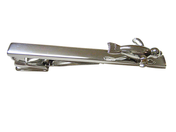 Silver Toned Swimming Seal Square Tie Clip