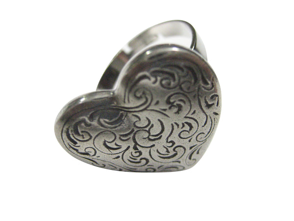 Silver Toned Swirly Heart Adjustable Size Fashion Ring