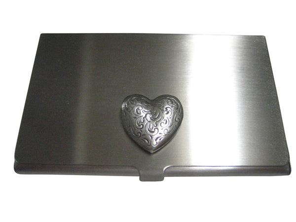 Silver Toned Swirly Heart Business Card Holder