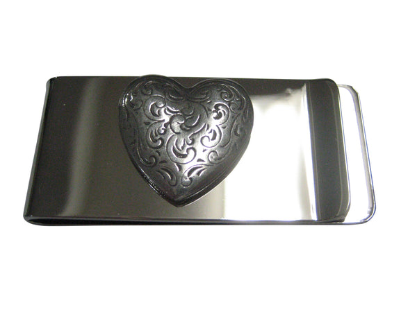 Silver Toned Swirly Heart Money Clip