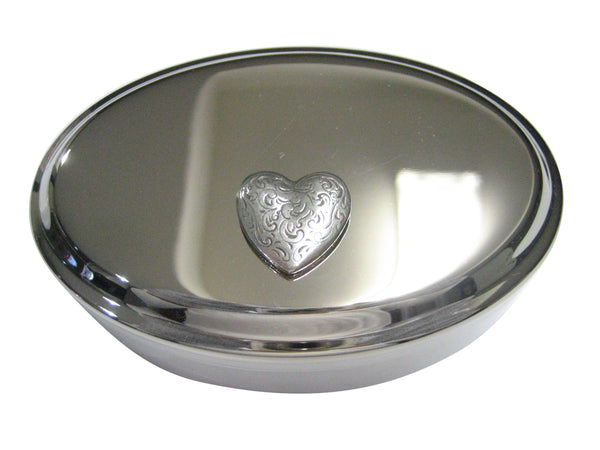 Silver Toned Swirly Heart Oval Trinket Jewelry Box