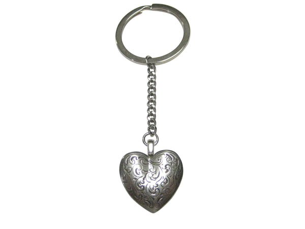Silver Toned Swirly Heart Pendant Keychain