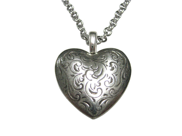 Silver Toned Swirly Heart Pendant Necklace
