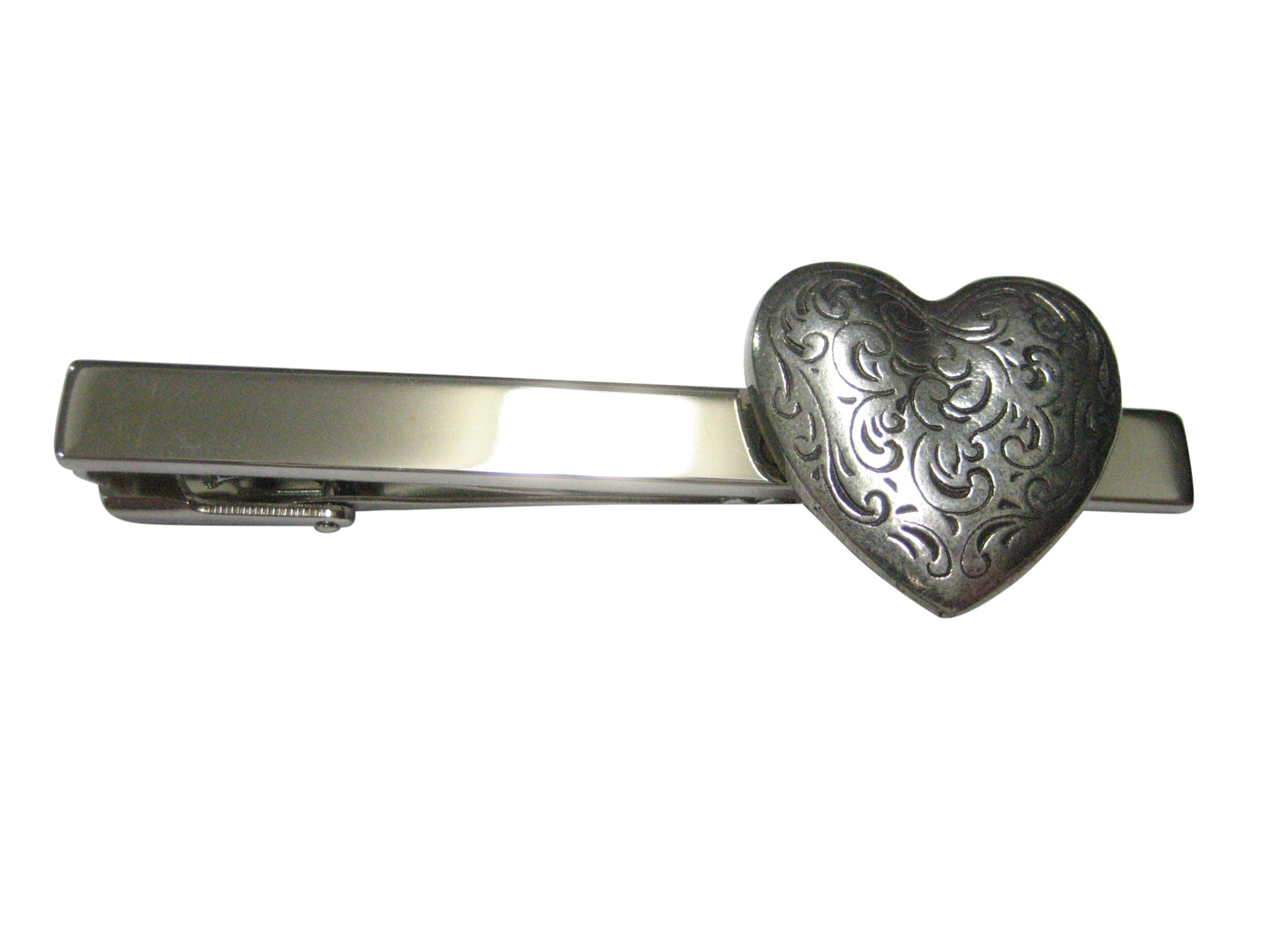 Silver Toned Swirly Heart Tie Clip